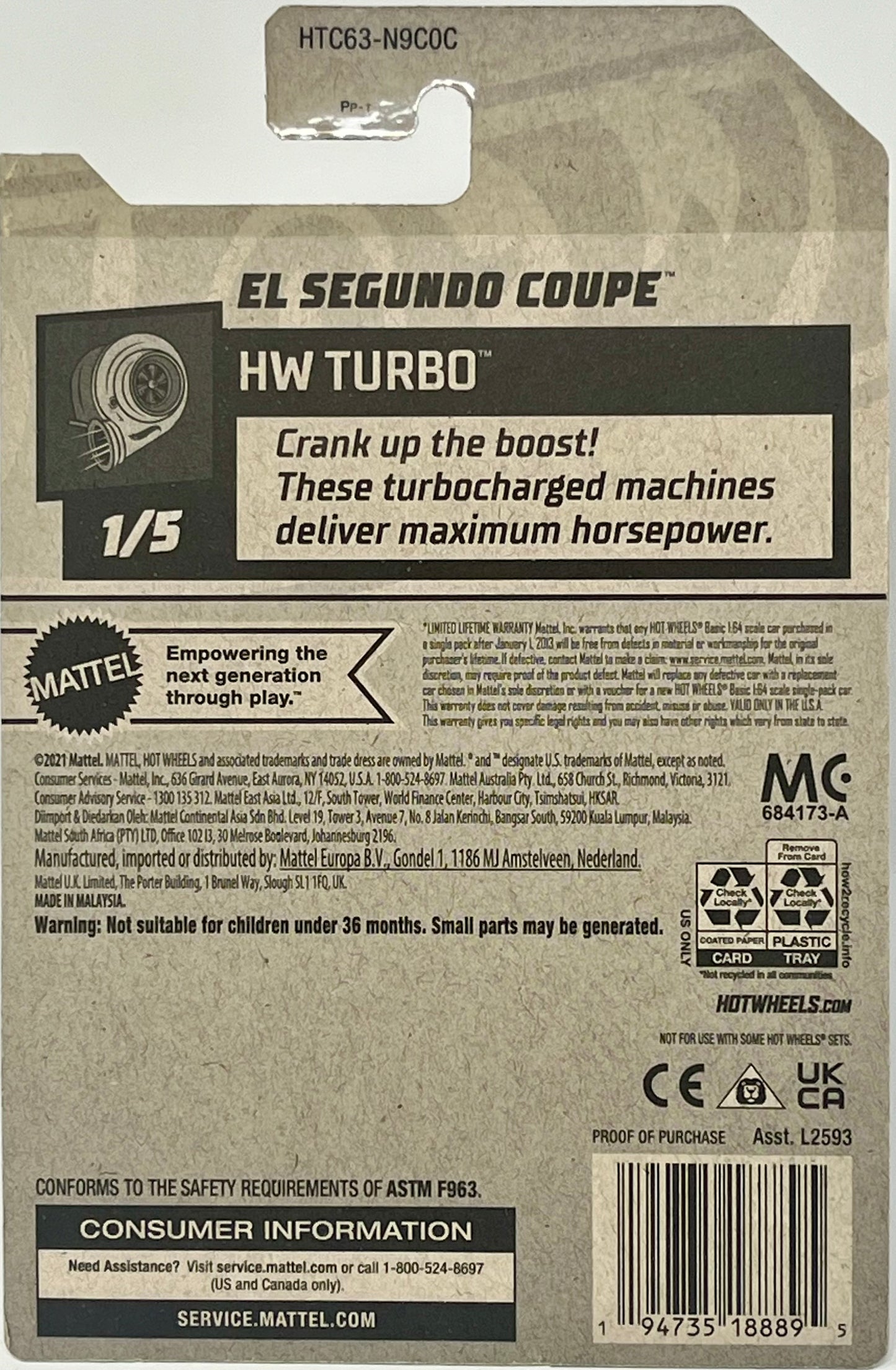 Hot Wheels El Segundo Coupe Teal HW Turbo 51/250 With Protector