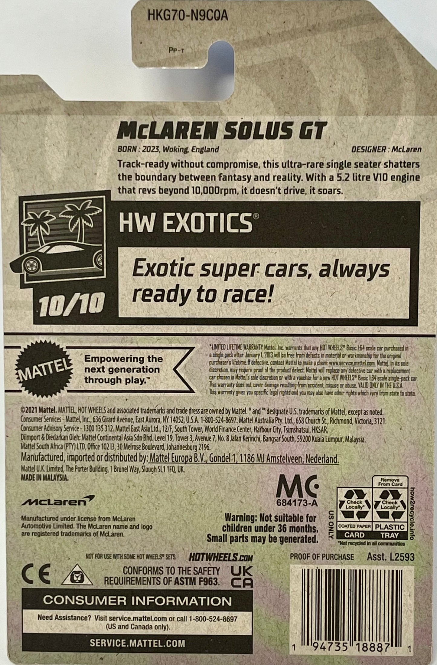 Hot Wheels HW Exotics Mclaren Solust GT White 250/250 HW EXOTICS 10/10