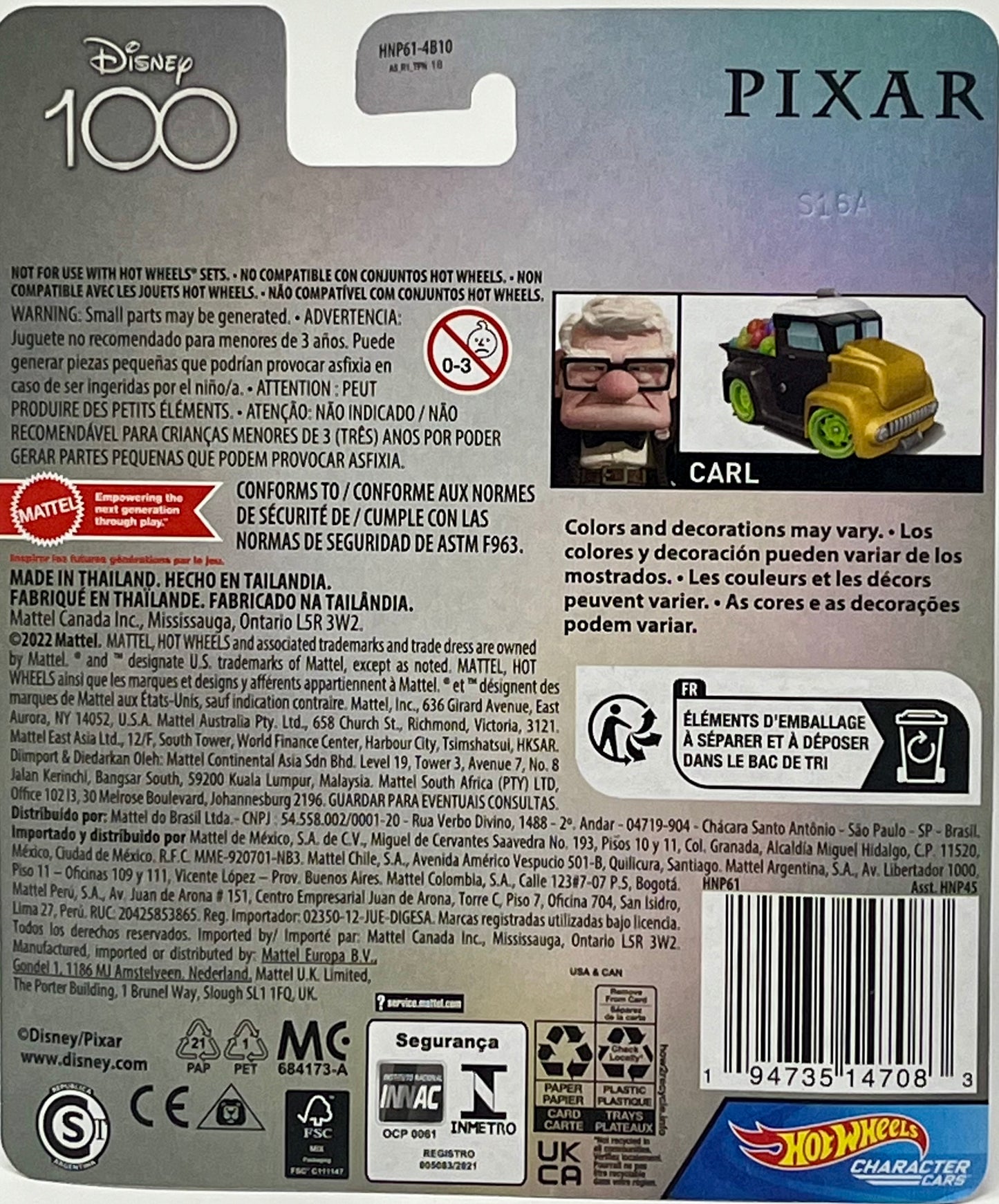 Hot Wheels Disney Pixar 100 Character Car Carl From UP 1:64 Limited Edition