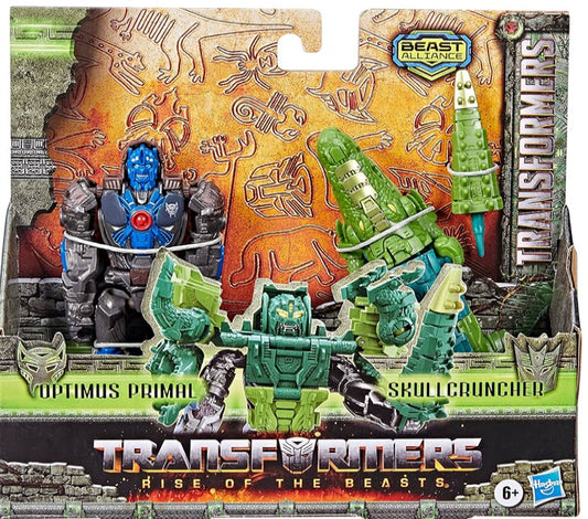 Transformers: Rise of The Beasts Movie, Beast Alliance, Beast Combiners 2-Pack Optimus Primal & Skullcruncher Toys, Ages 6 and Up, 5-inch