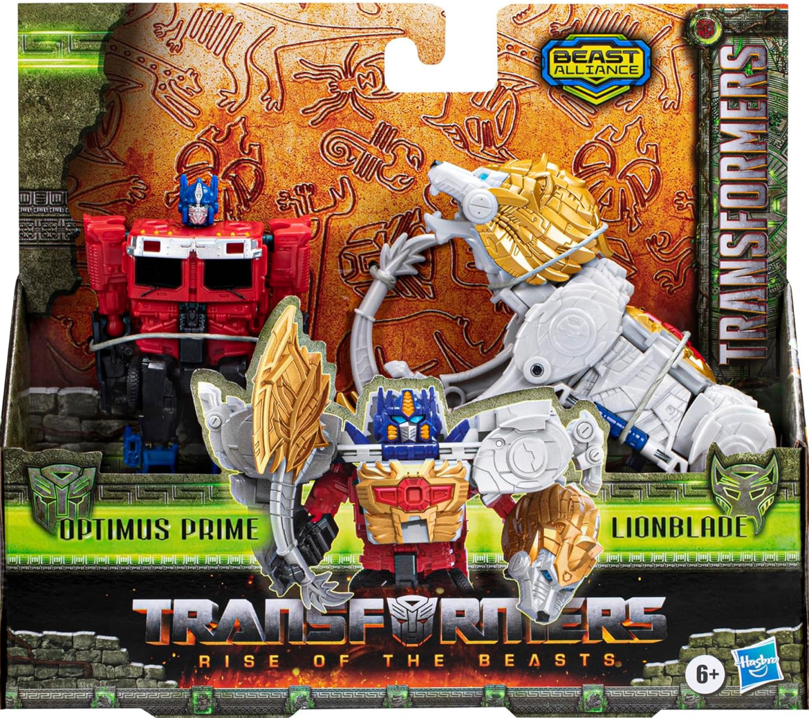 Transformers: Rise of The Beasts Movie, Beast Alliance, Beast Combiners 2-Pack Optimus Prime & Lionblade Toys, Ages 6 and Up, 5-inch