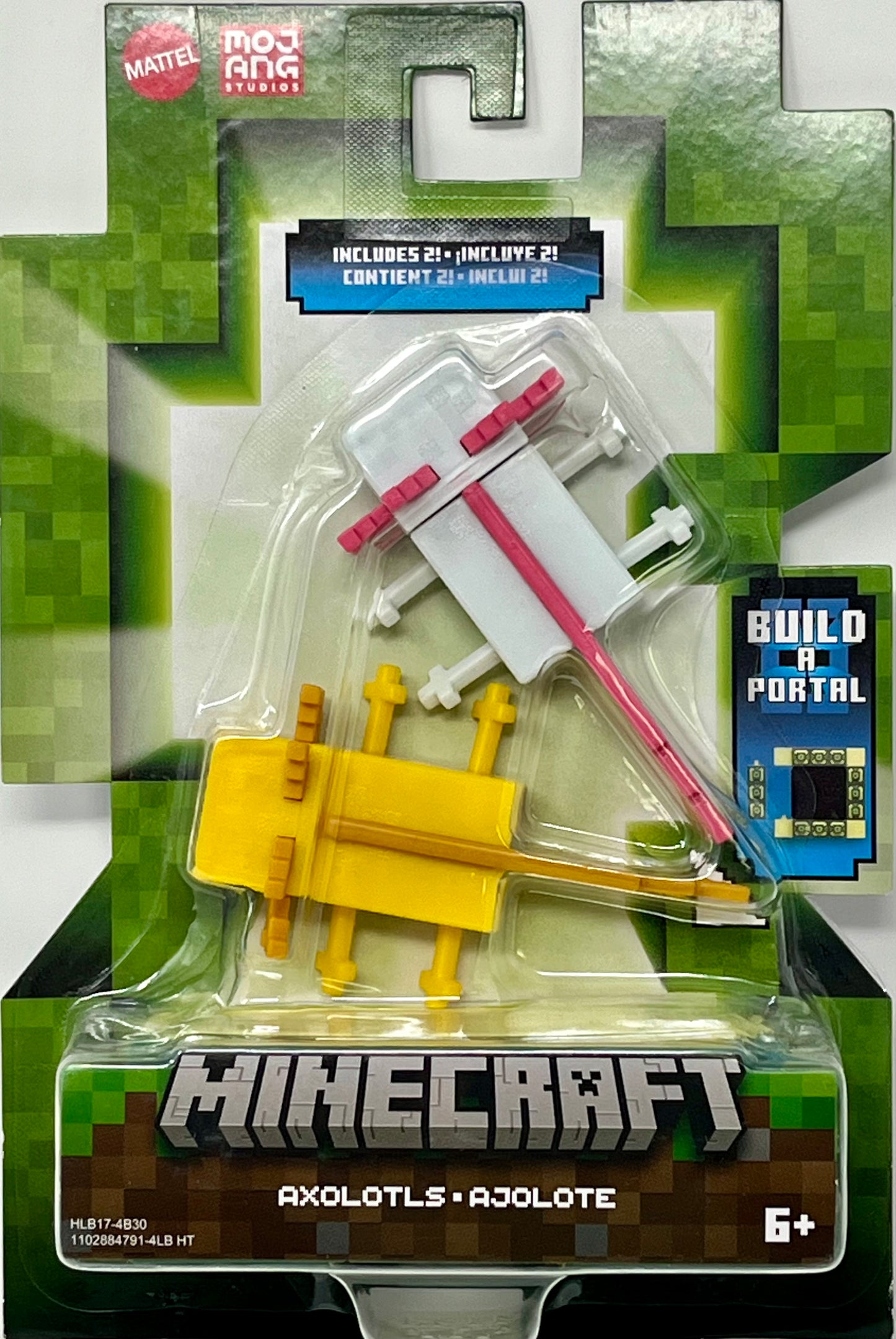 Build A Portal Minecraft Axolotls Ajolote 4" White & Yellow Figure