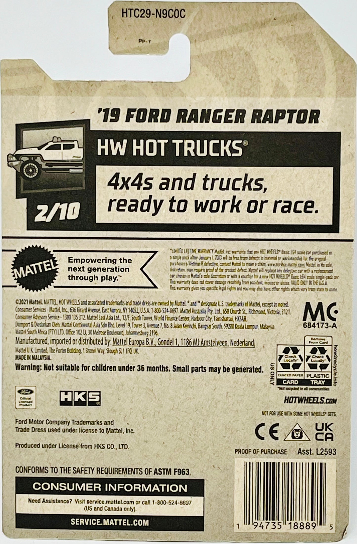 Hot Wheels HW Hot Trucks 2/10 '19 Ford Ranger Raptor 43/250 HKS