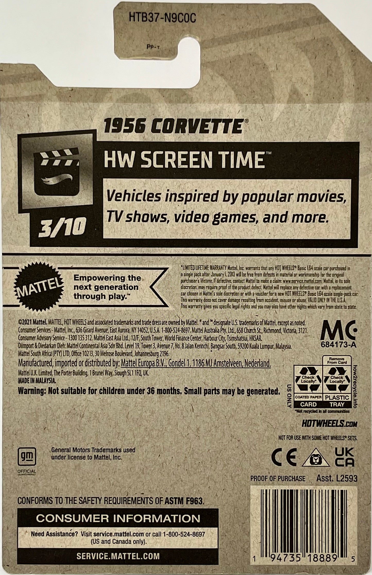 2024 Hot Wheels HW SCREEN TIME 3/10  Barbie Movie "Ken's" 1956 Corvette 29/250