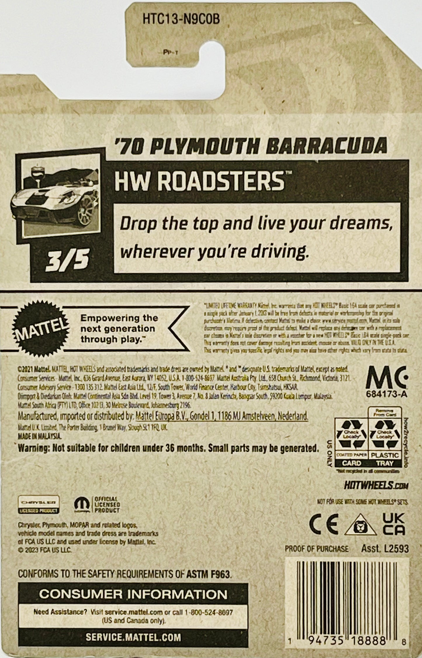 2024 Hot Wheels 20/250 '70 Plymouth Barracuda HW Roadsters 3/5 Blue