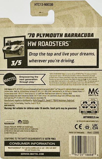 2024 Hot Wheels 20/250 '70 Plymouth Barracuda HW Roadsters 3/5 Blue