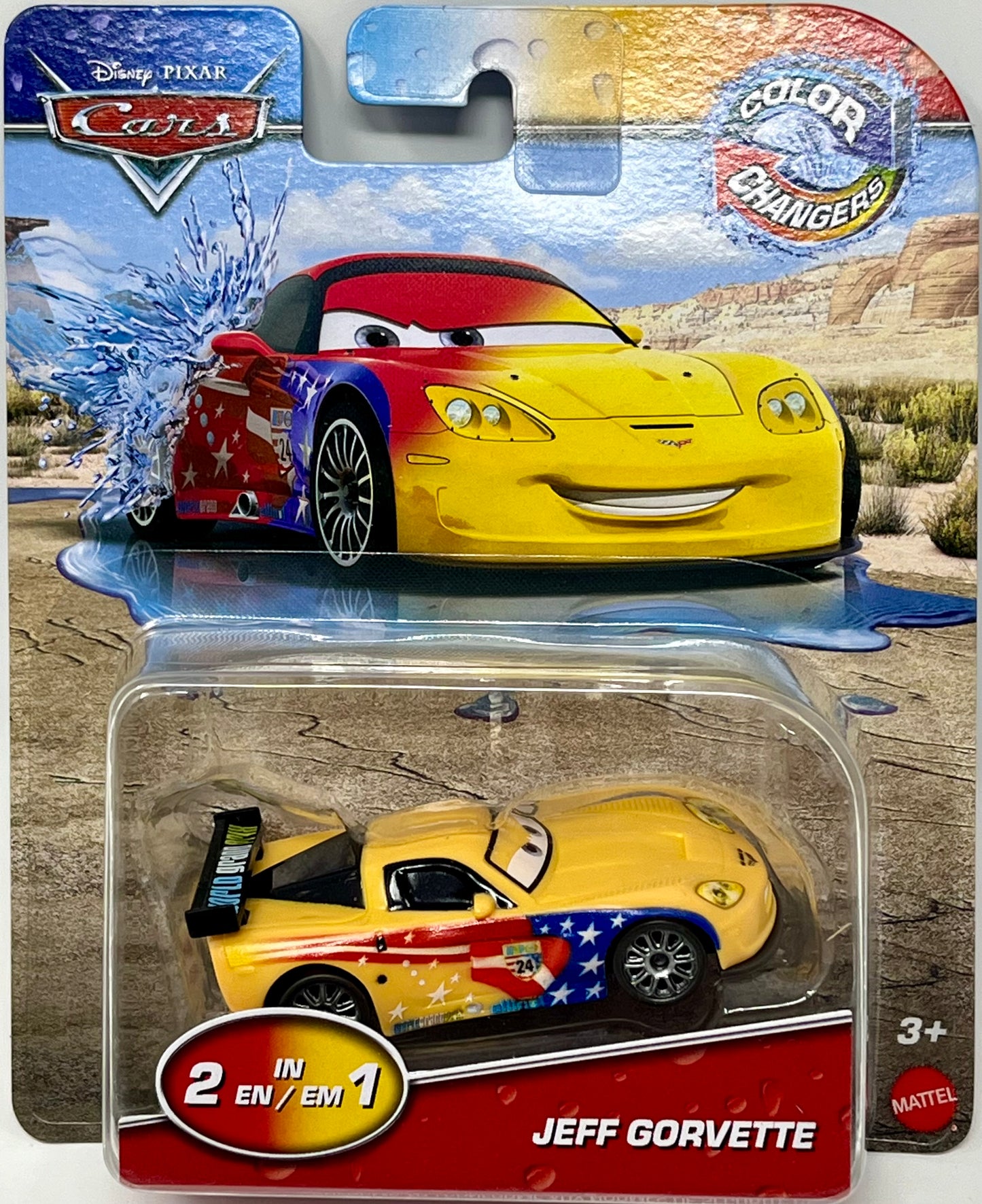 Disney Pixar Cars - Color Changers - Jeff Gorvette - Red/Yellow