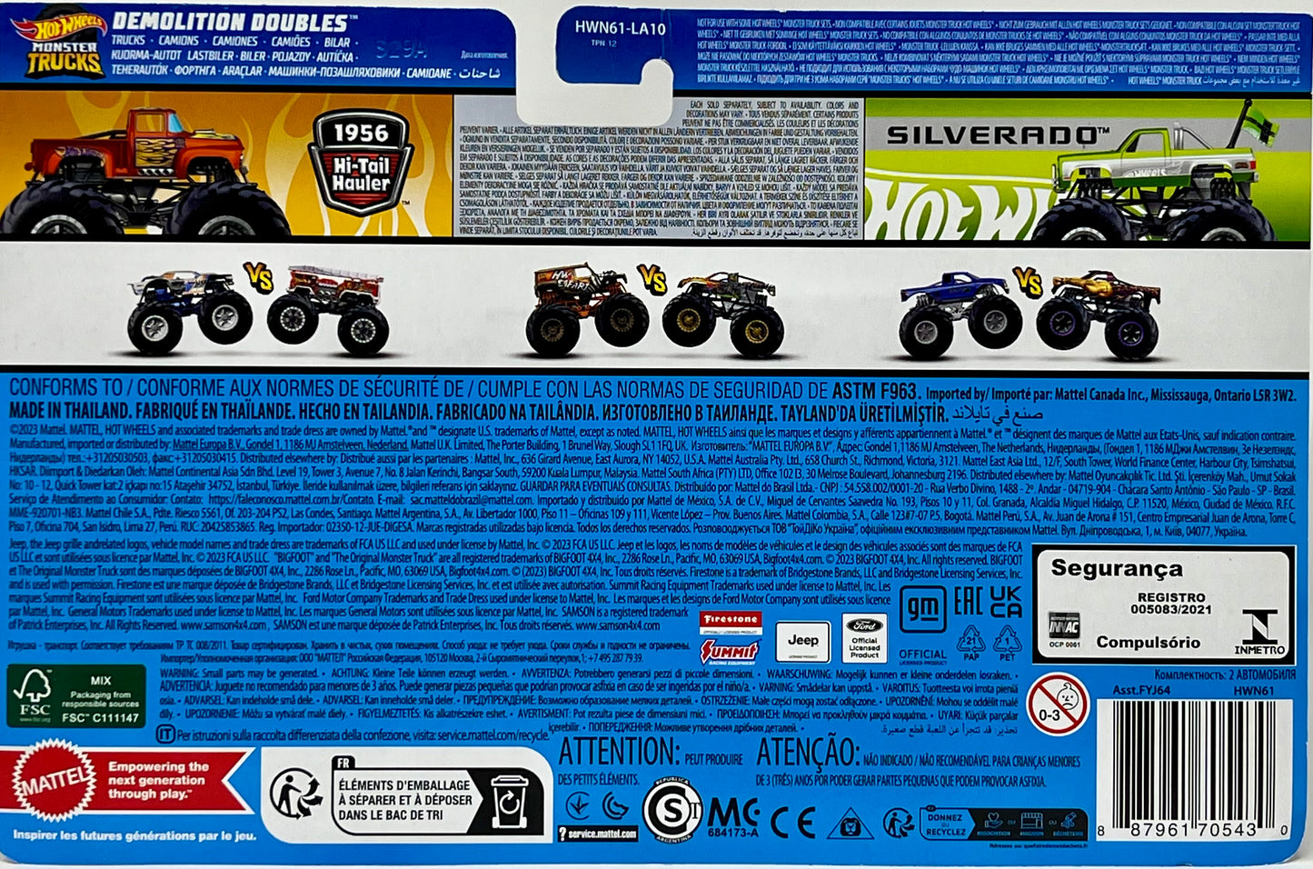 Hot Wheels Monster Trucks 56 Hi-Tail Hauler VS Silverado 1:64 Demo Doubles
