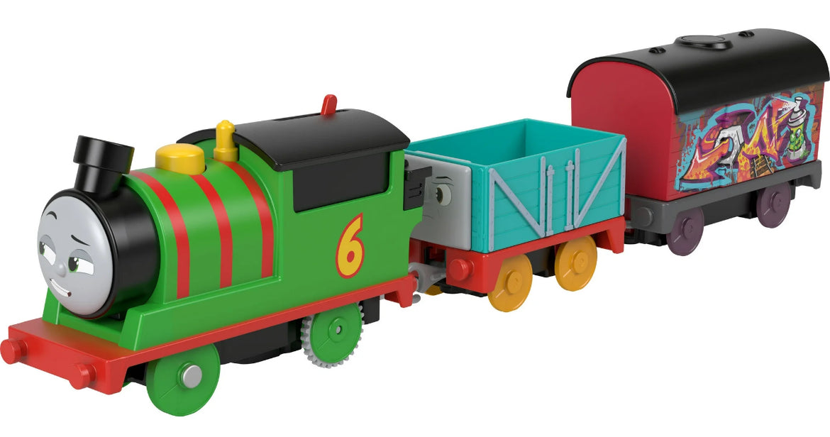 Thomas & Friends Graffiti Percy Motorized Toy Train Play Vehicle Engine with Cargo Cars