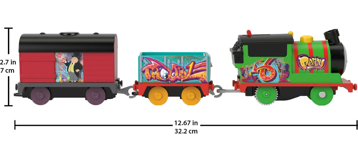 Thomas & Friends Graffiti Percy Motorized Toy Train Play Vehicle Engine with Cargo Cars