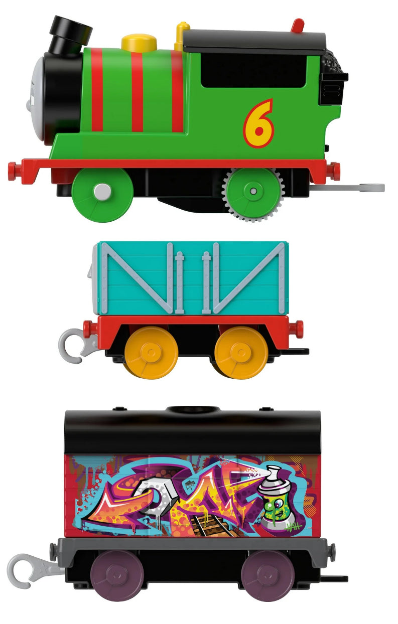 Thomas & Friends Graffiti Percy Motorized Toy Train Play Vehicle Engine with Cargo Cars