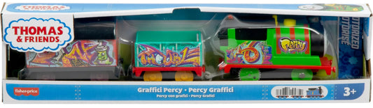 Thomas & Friends Graffiti Percy Motorized Toy Train Play Vehicle Engine with Cargo Cars