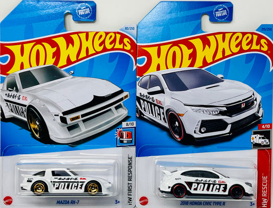 Hot Wheels Mazda RX7 HW First Response & Honda Civic Type R HW Rescue