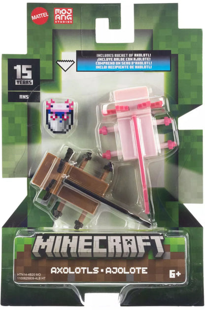 Mattel Minecraft Axolotl Pair Action Figures & Mini Axolotl Pail 3-Piece Set