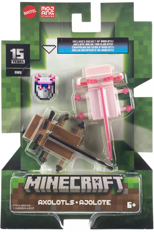 Mattel Minecraft Axolotl Pair Action Figures & Mini Axolotl Pail 3-Piece Set