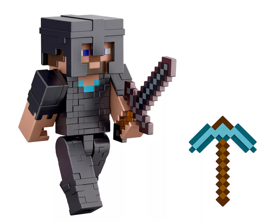 Mattel Minecraft Full Netherite Armor Steve Action Figure & Accessories 4-Piece Set