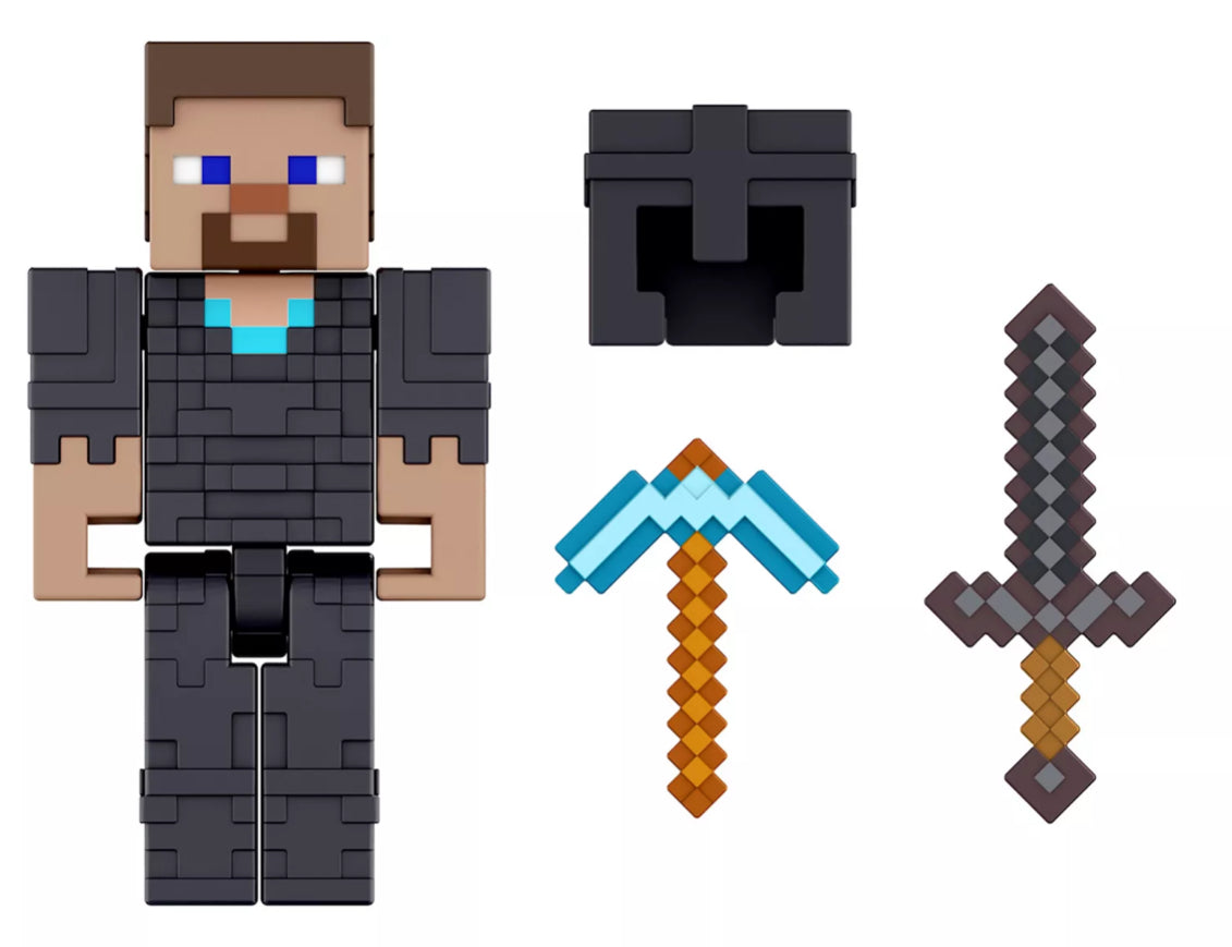 Mattel Minecraft Full Netherite Armor Steve Action Figure & Accessories 4-Piece Set