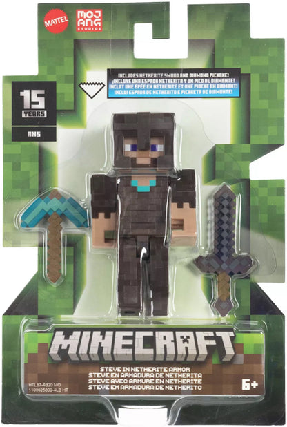 Mattel Minecraft Full Netherite Armor Steve Action Figure & Accessories 4-Piece Set
