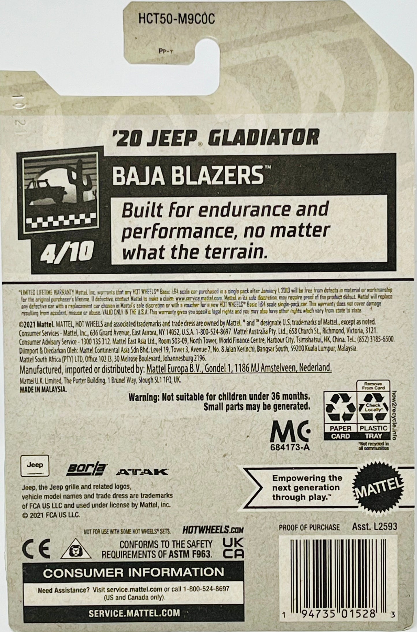 2022 Hot Wheels '20 Jeep Gladiator 26/250 HW Baja Blazers 4/10 Black