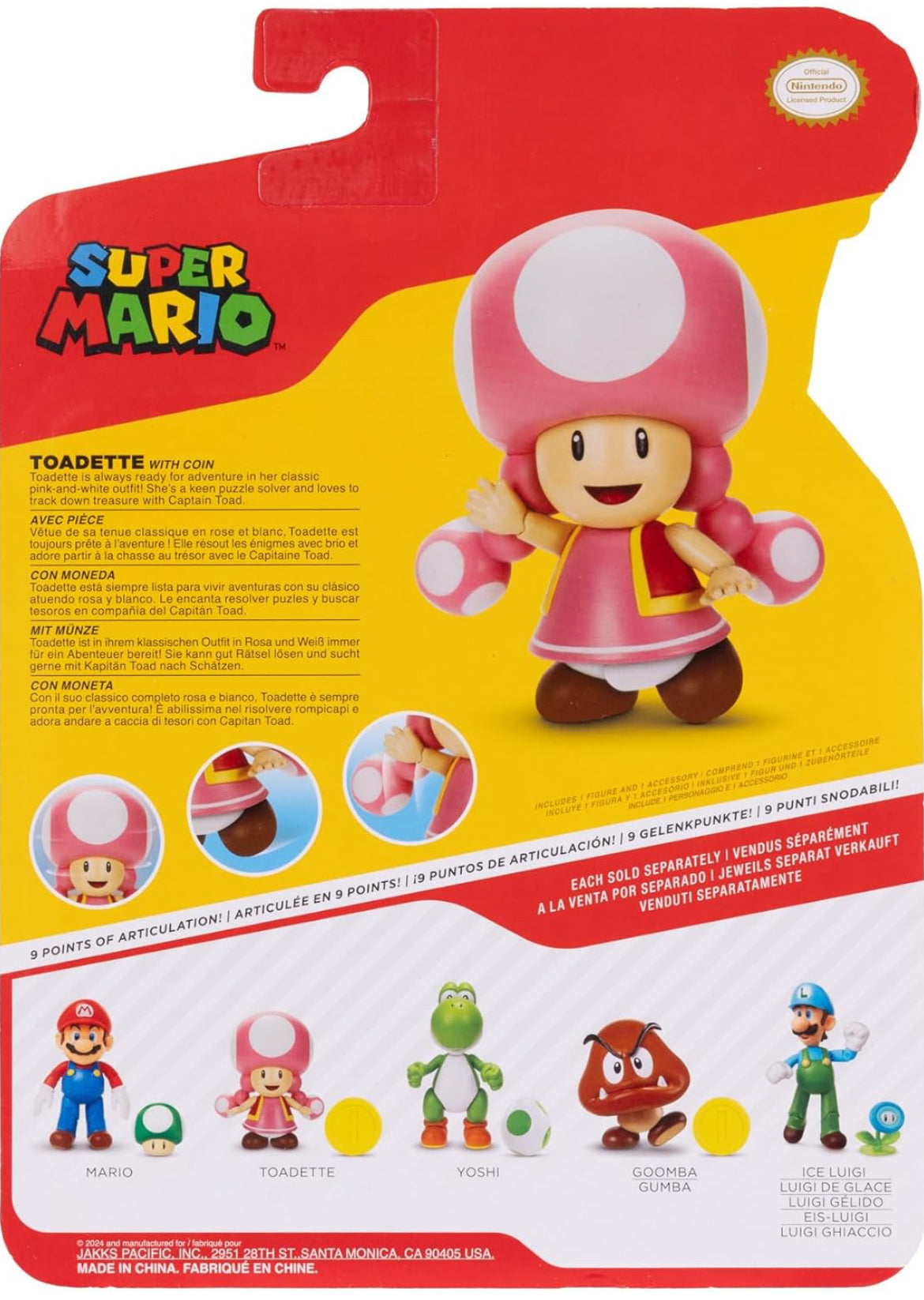 Super Mario 4" Action Figures Toadette with Coin