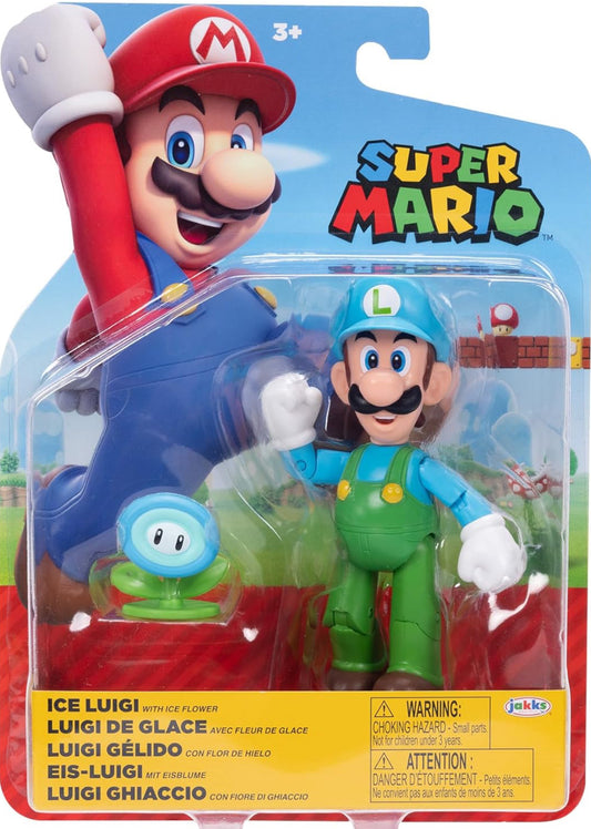 Super Mario 4" Action Figures Ice Luigi with Ice Flower
