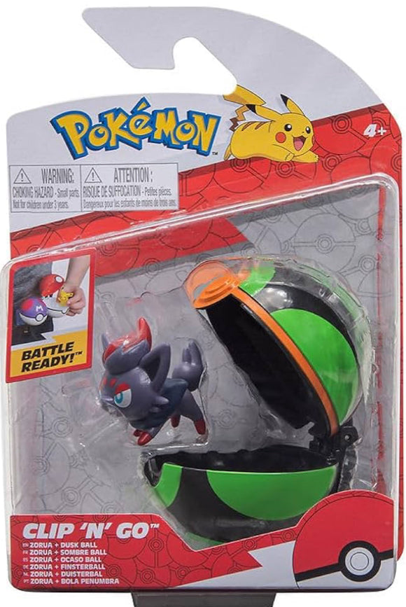 Pokemon Pokeball Clip N’ Go & 2” Zorua Figure – Officially Licensed Toy 2023 – Attach to Your Clip N’ Go Belt Set Battle Figure