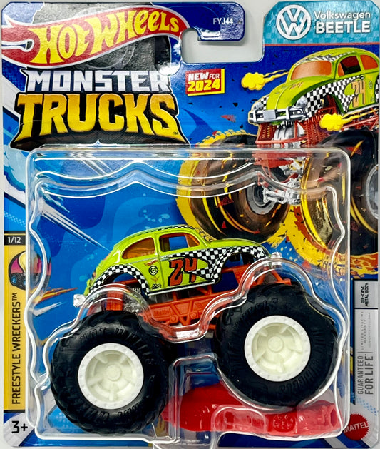Hot Wheels Monster Trucks Freestyle Wreckers Volkswagen Beetle Green & Checkered