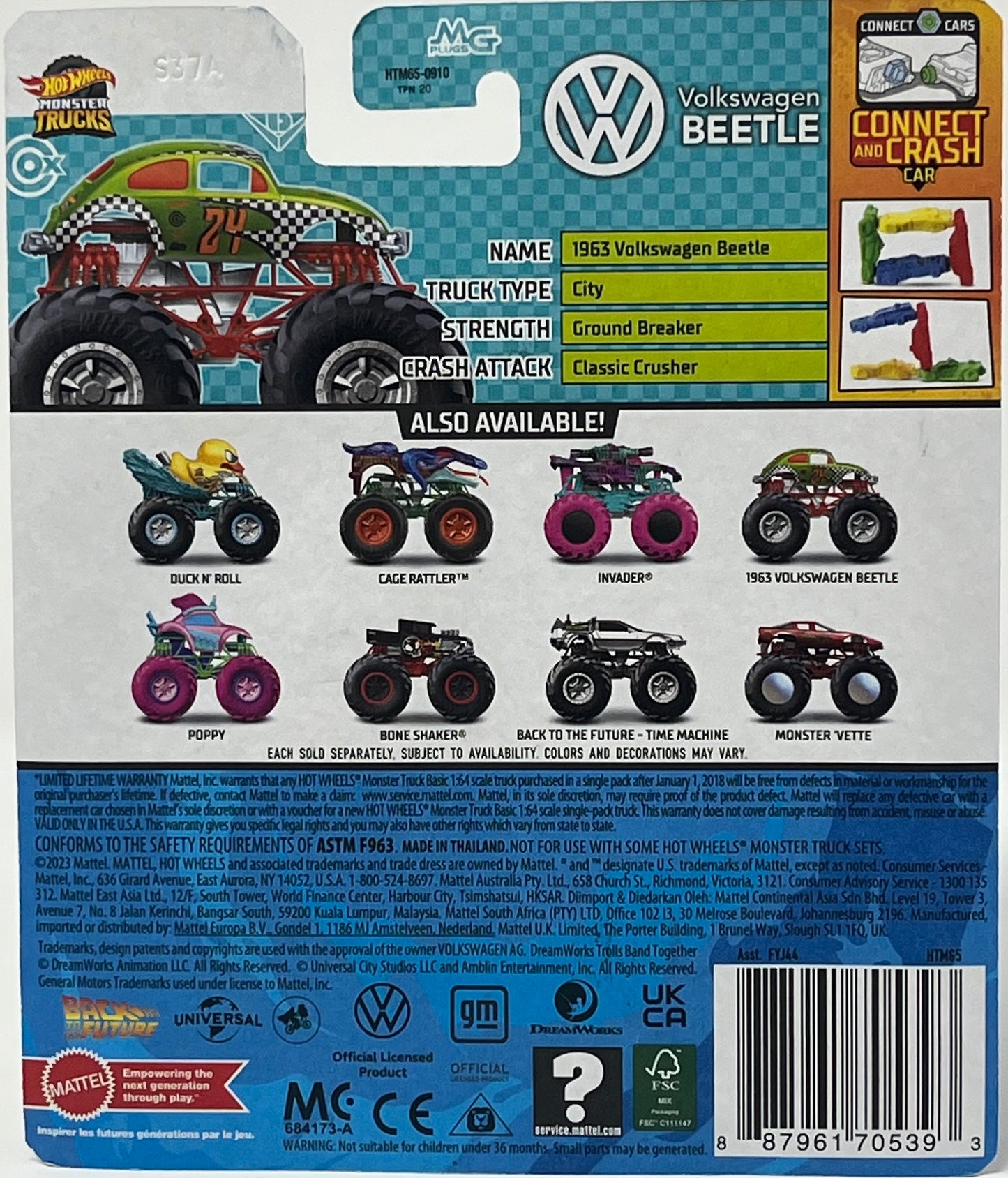 Hot Wheels Monster Trucks Freestyle Wreckers Volkswagen Beetle Green & Checkered