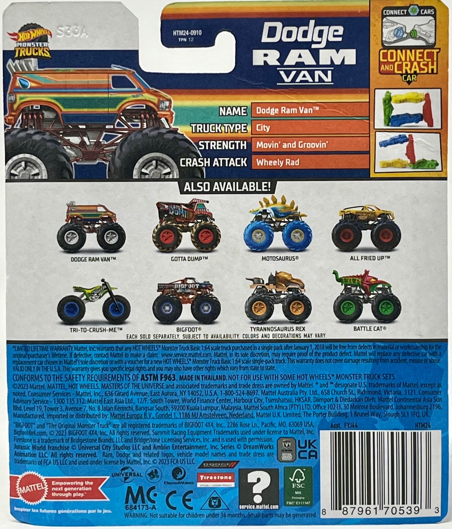 Hot Wheels Monster Truck Dodge Ram Van 1:64 Crash Legends 1/6