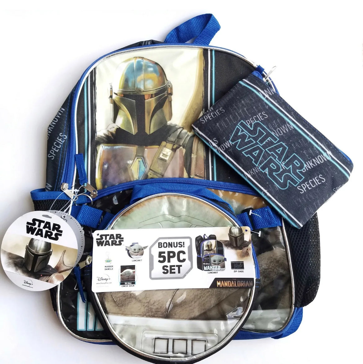 Disney Star Wars Mandalorian 5 Pcs Backpack Baby Yoda Grogu Lunch Pk Pencil Bag