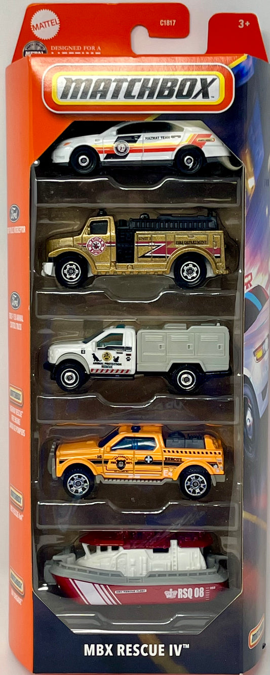 Matchbox 5 Pack MBX Rescue IV with Ford Police INTCP, F-150 Animal Control