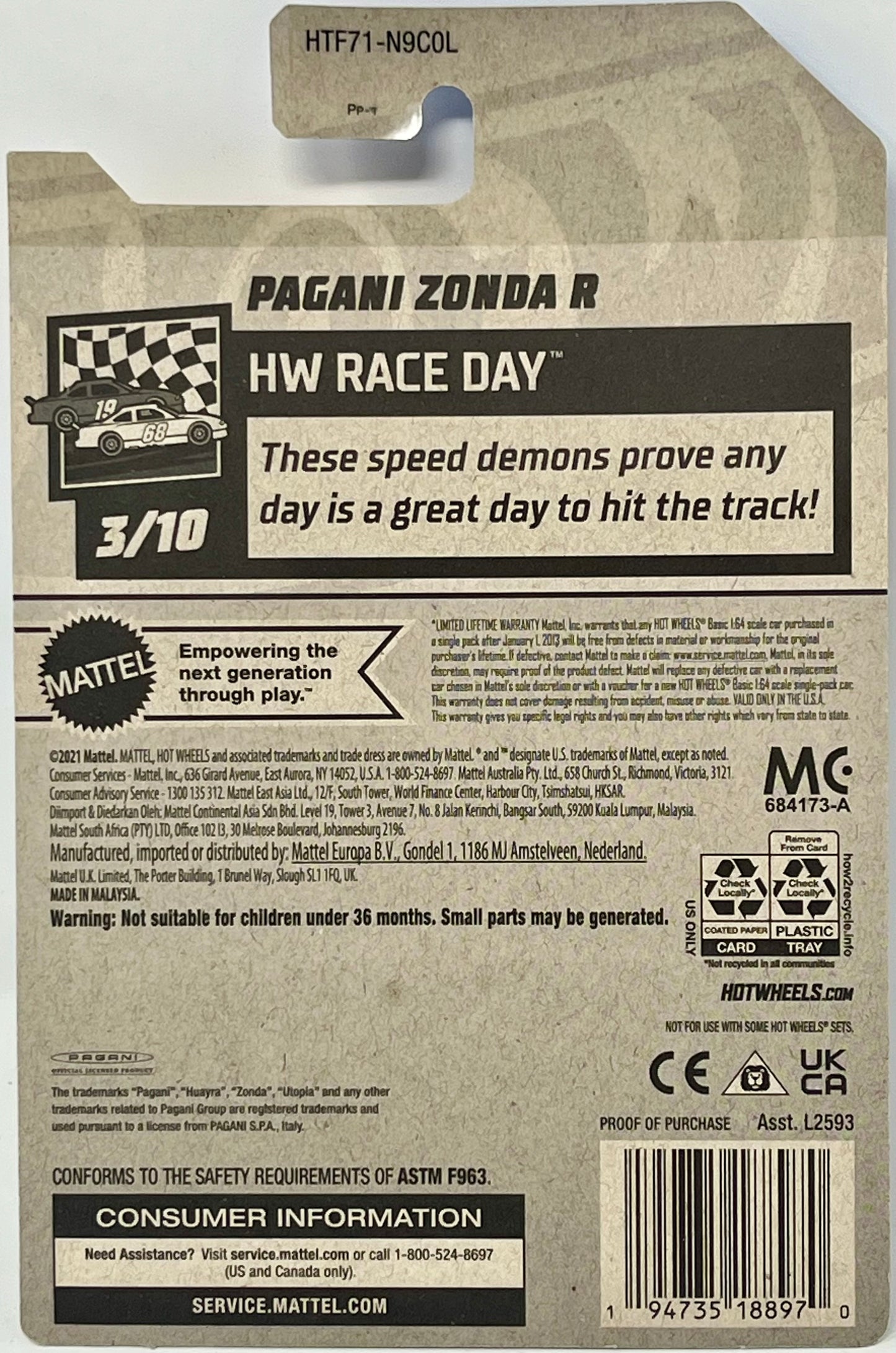 Hot Wheels Pagani Zonda R Green HW Race Day 3/10