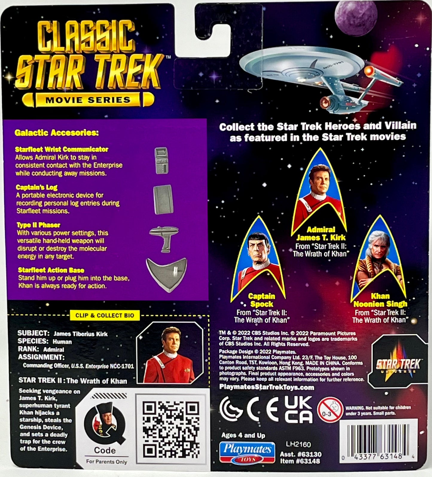 Classic Star Trek Movie Series Admiral James T. Kirk  Action Figure  Playmates