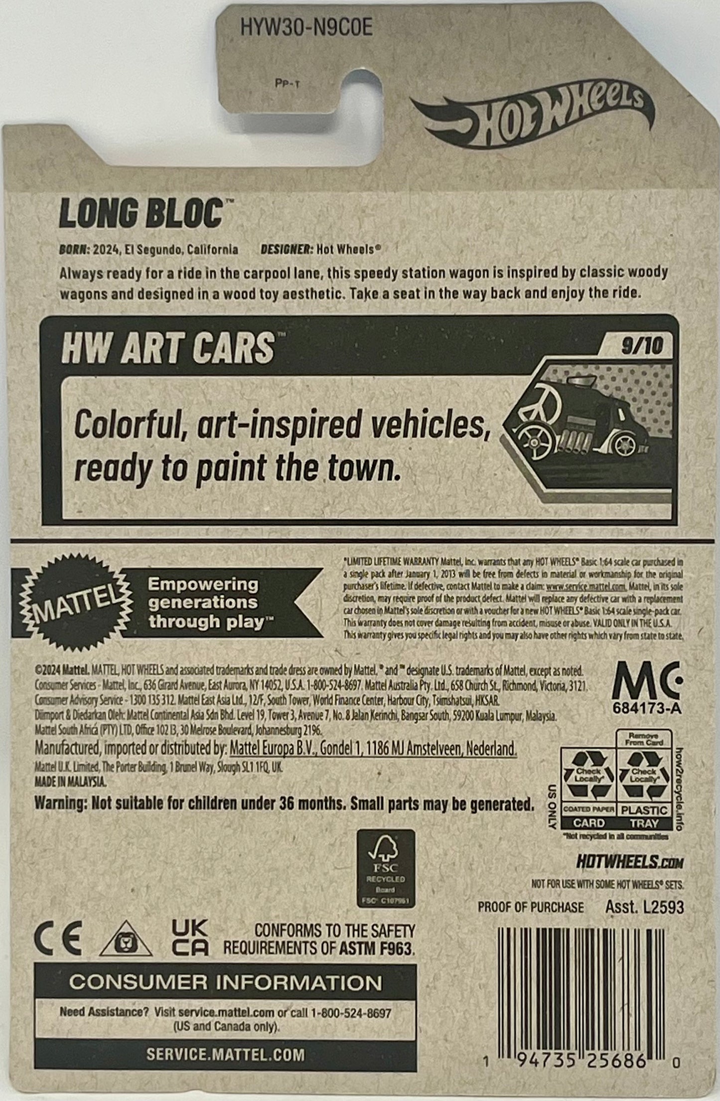 Hot Wheels Long Bloc Blue with Wood Panels 135/250 HW Art Cars 9/10