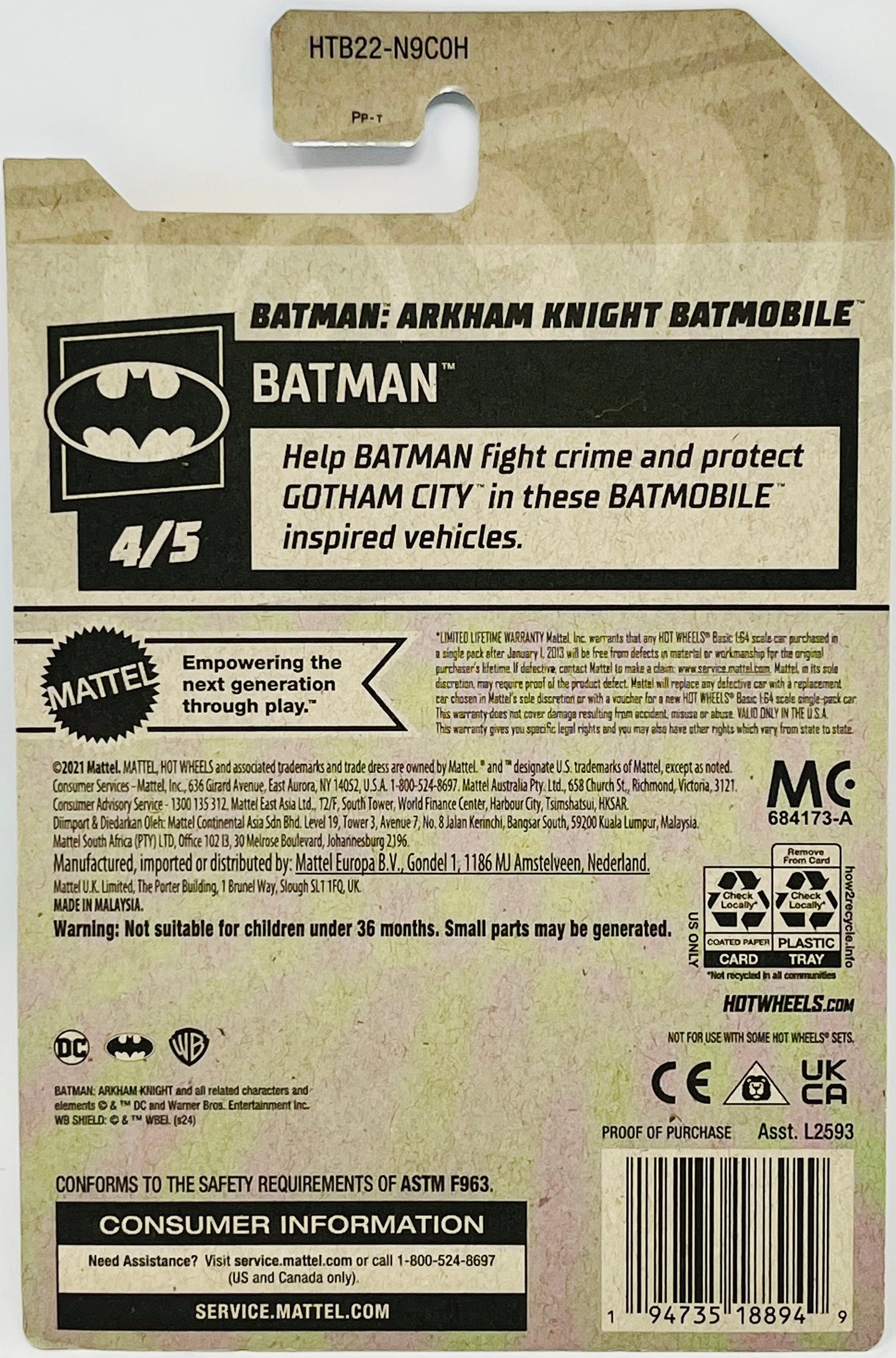 Hot Wheels Batman Arkham Knight Batmobile, Batman 4/5 [Black] 149/250