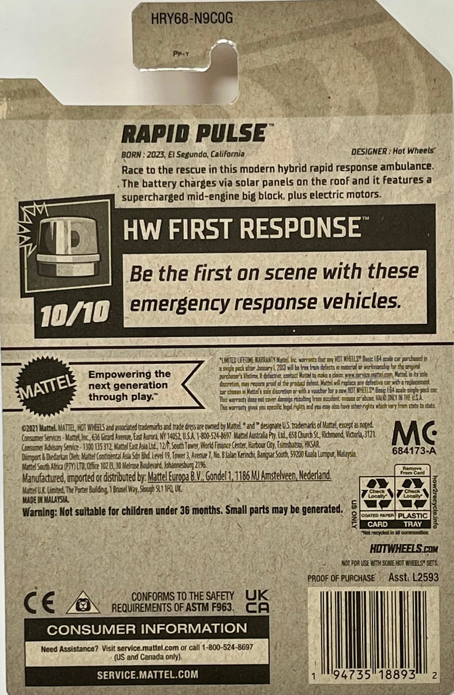 Hot Wheels White Rapid Pulse 137/250 Netflix Let’s Race HW First Response 10/10