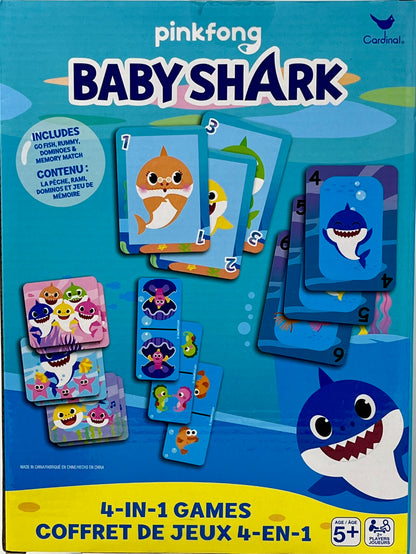 Baby Shark 4 in 1 Game Set Go Fish Dominos Rummy & Memory Match