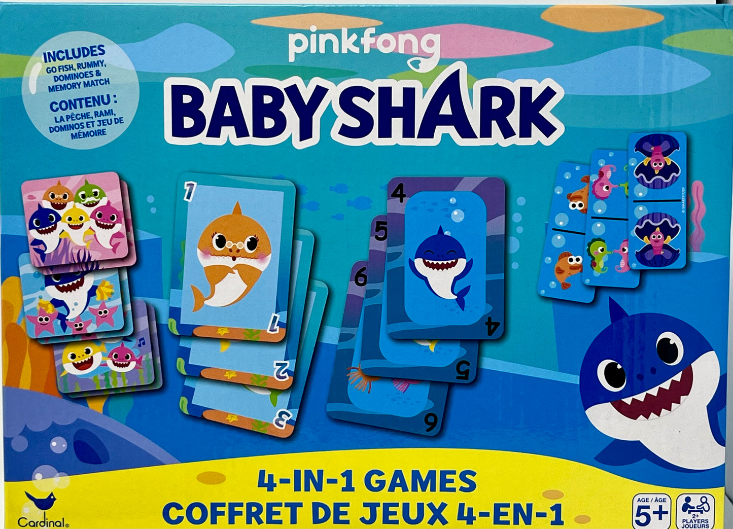 Baby Shark 4 in 1 Game Set Go Fish Dominos Rummy & Memory Match