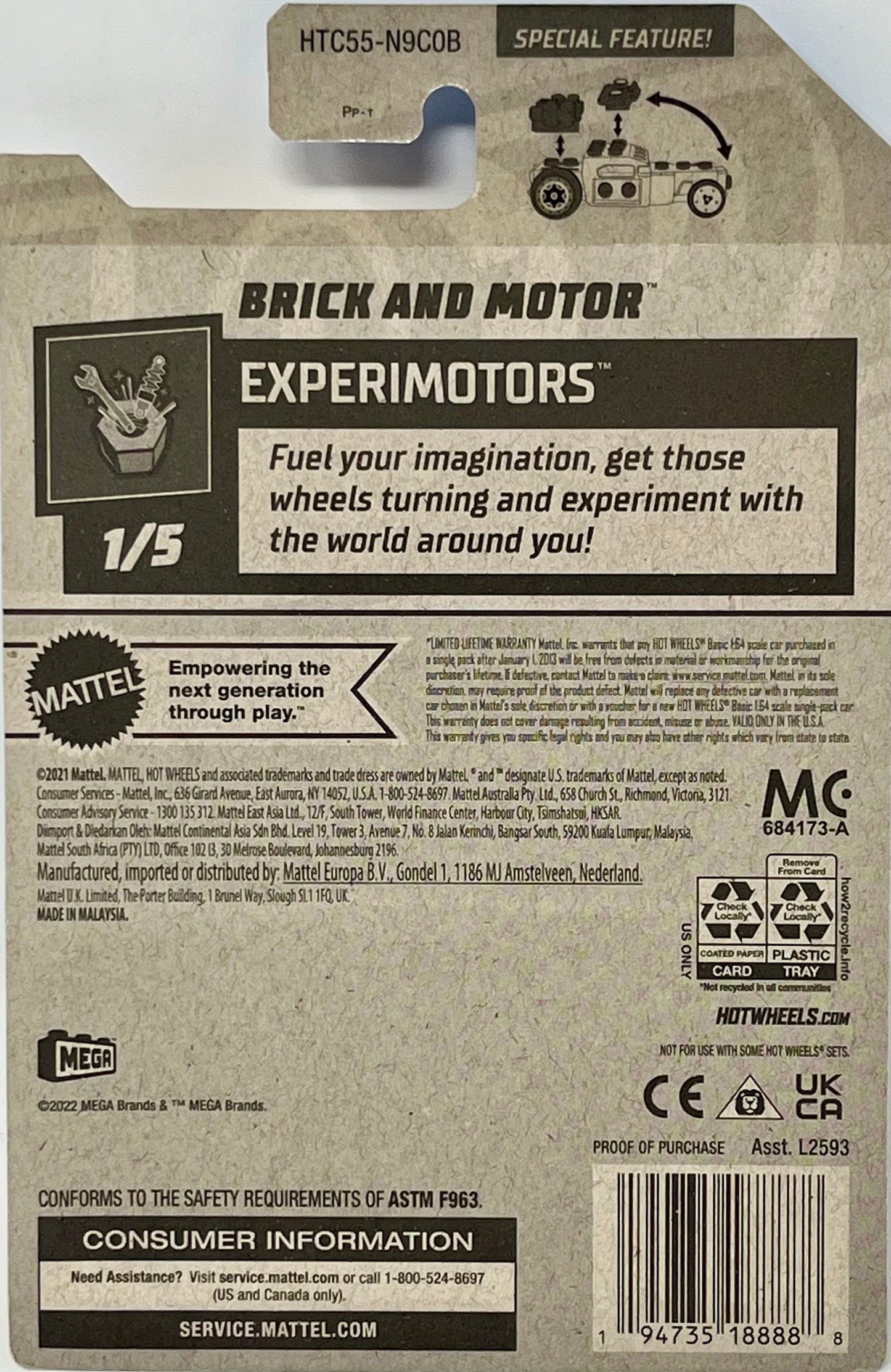 Hot Wheels Mega Brick & Motor Dark Blue 25/250 Experimotors 1/5
