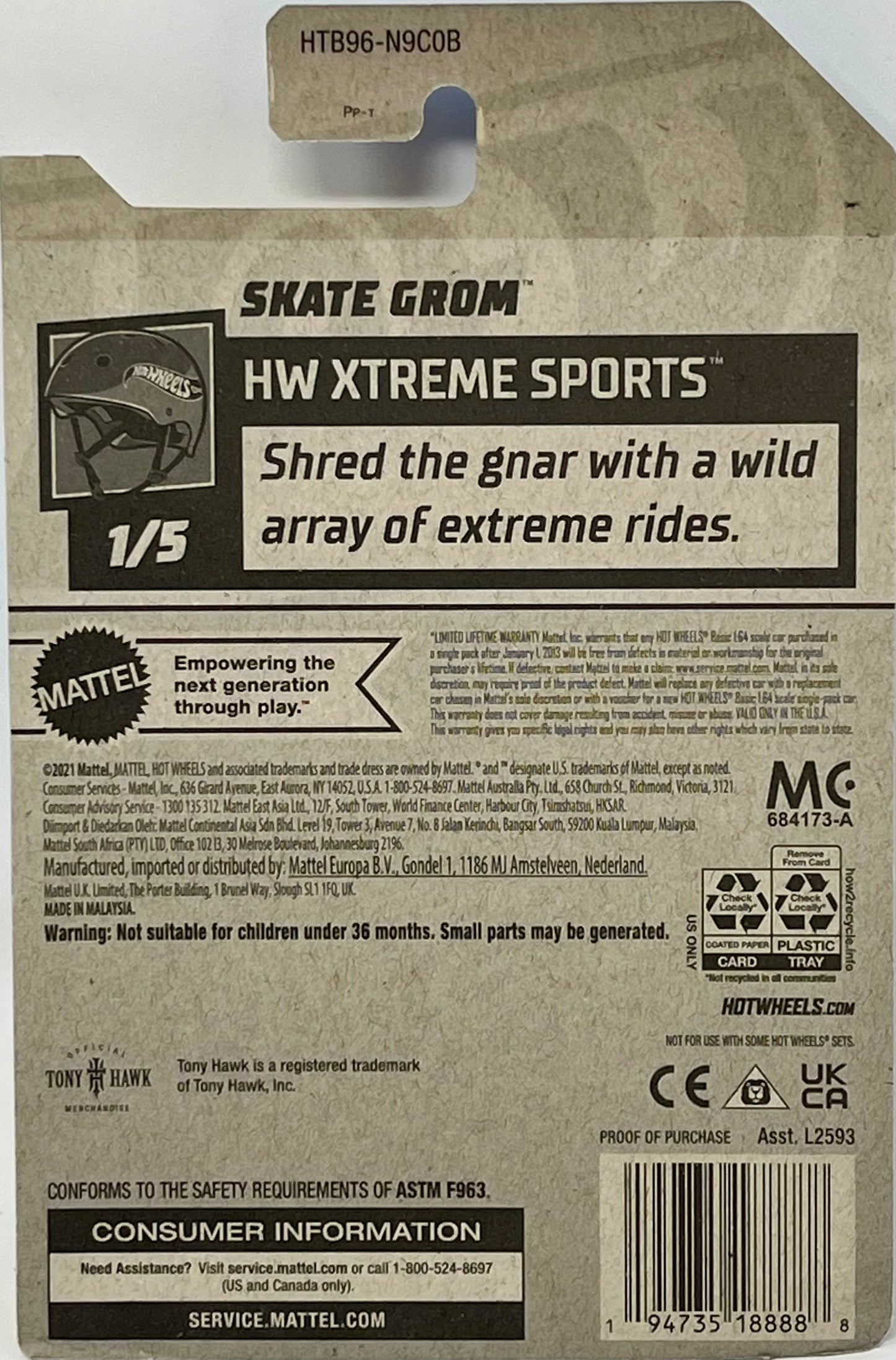 Hot Wheels  Tony Hawk Skate Grom Red/Blue 16/250 HW Xtreme Sports 1/5