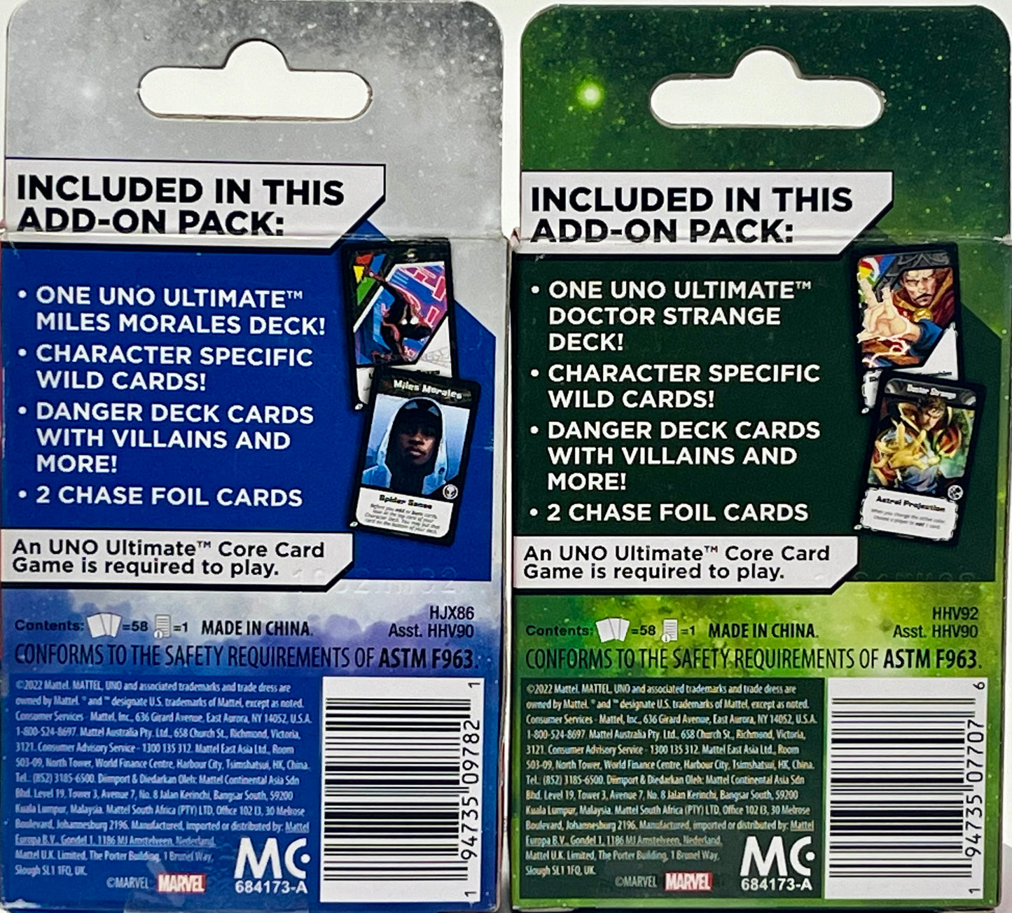 UNO Ultimate 2022 Marvel Doctor Strange & Miles Morales Add-On Packs Lot