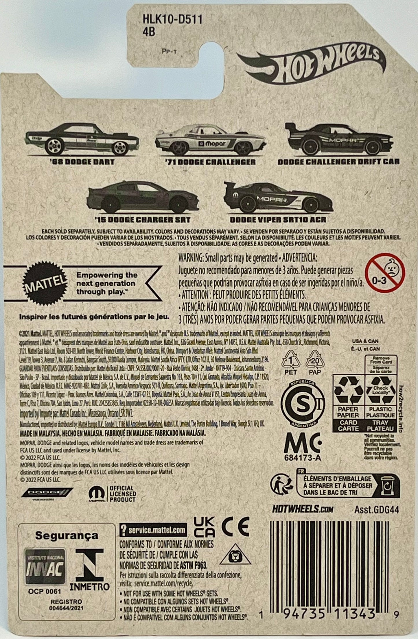 Hot Wheels MOPAR '15 Dodge Charger SRT with Protector