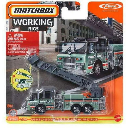 Matchbox Working Rigs Green Pierce Velocity Aerial Platform Fire Truck Diecast Vehicle