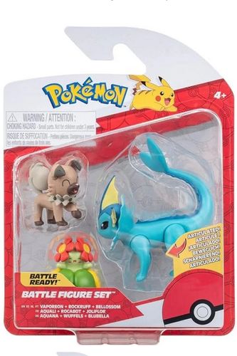 Pokemon Battle Figure Vaporeon, Rockruff & Bellossom 2-Inch Figure 3-Pack