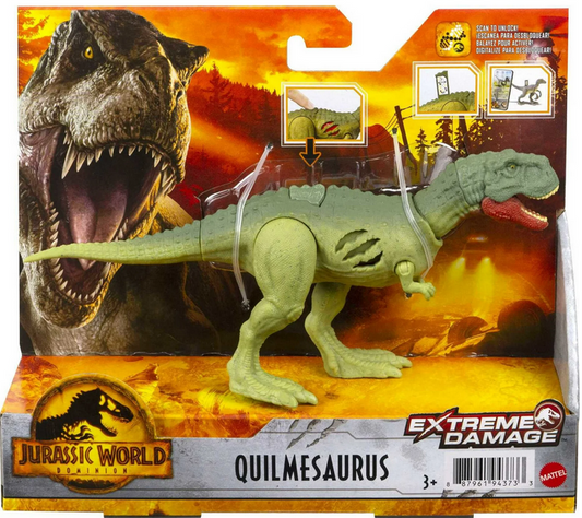Jurassic World Dominion Extreme Damage Quilmesau Dinosaur Action Figure Toy, Battle Play