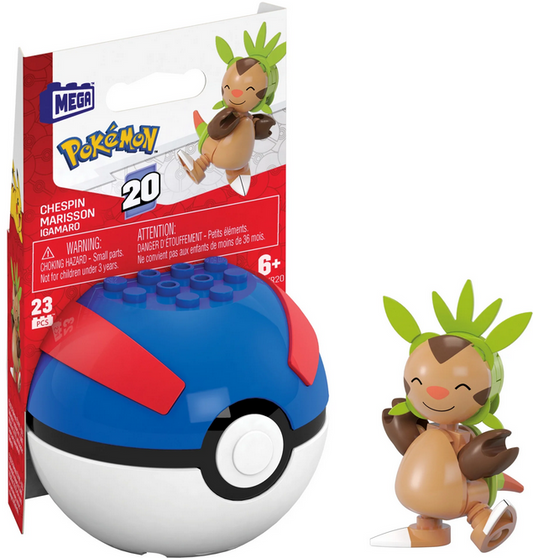 MEGA Pokémon Chespin Building Toy Kit, Poseable Action Figure (23 Pieces) for Kids