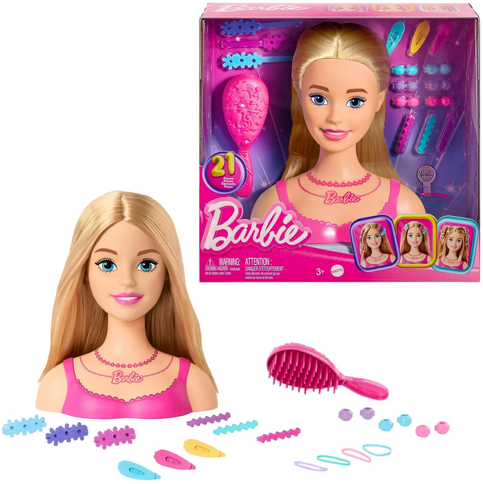 Barbie Doll Styling Head, Blond Hair with 20 Colorful Accessories, Doll Head for Hair Styling