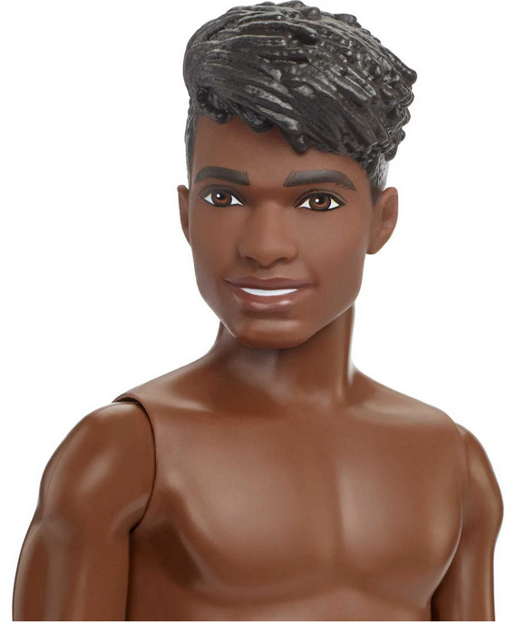 Barbie Ken Beach Doll with Black Hair Dressed in Blue Tropical Swim Trunks
