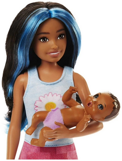 Barbie Skipper Babysitters Inc Bedtime Set, Brunette Doll, Sleepy Baby Doll, Crib & Accessories