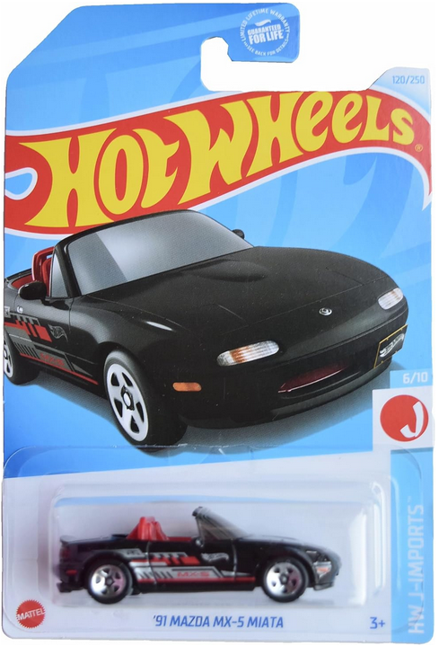 Matchbox Hot Wheels '91 Mazda MX 5 Miata, HW J Imports 6/10 Black 120/250